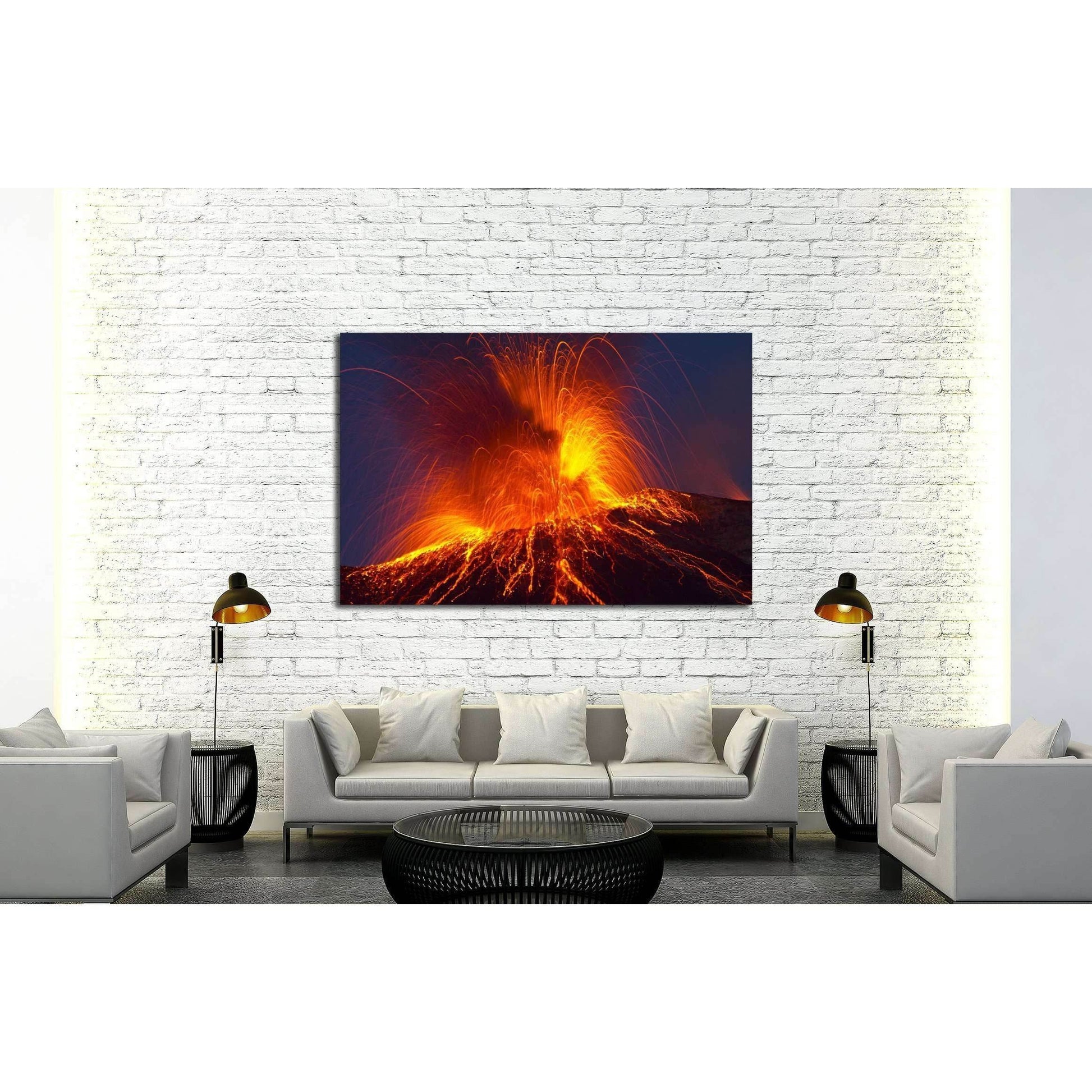 Volcano stromboli with spectacular eruptions №2923 Ready to Hang Canvas Print - Zellart Canvas Prints ALL_Products, s-2923