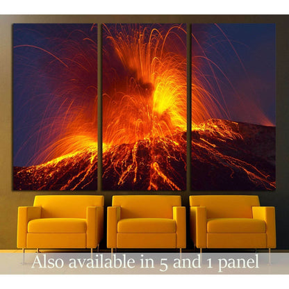 Volcano stromboli with spectacular eruptions №2923 Ready to Hang Canvas Print - Zellart Canvas Prints ALL_Products, s-2923