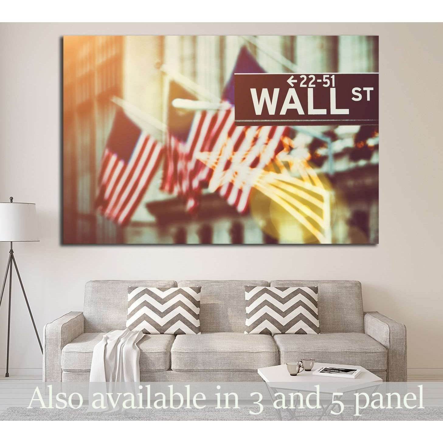 Wall street sign in New York with New York Stock Exchange №1779 Ready to Hang Canvas PrintCanvas art arrives ready to hang, with hanging accessories included and no additional framing required. Every canvas print is hand-crafted, made on-demand at our wor
