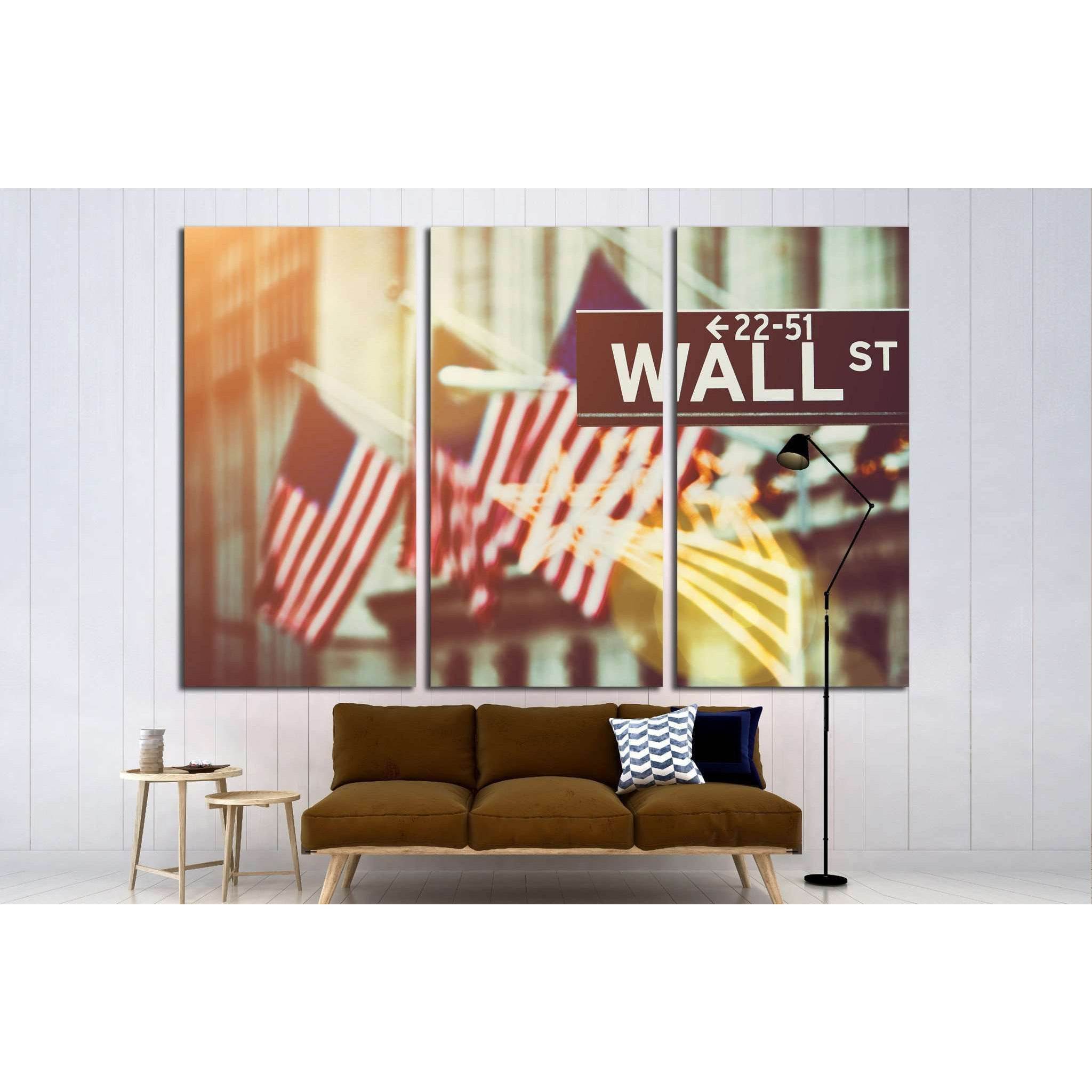 Wall street sign in New York with New York Stock Exchange №1779 Ready to Hang Canvas Print