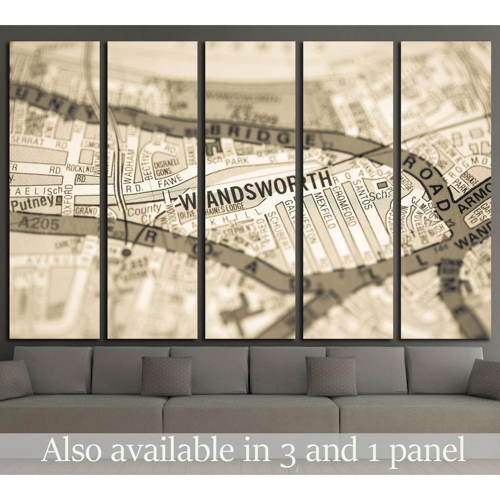 Wandsworth. London, UK map №1573 Ready to Hang Canvas Print - Zellart Canvas Prints ALL_Products, s-1573