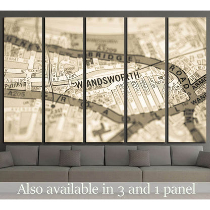 Wandsworth. London, UK map №1573 Ready to Hang Canvas Print - Zellart Canvas Prints ALL_Products, s-1573