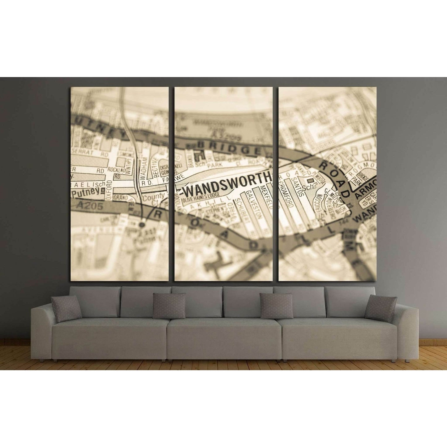 Wandsworth. London, UK map №1573 Ready to Hang Canvas Print - Zellart Canvas Prints ALL_Products, s-1573