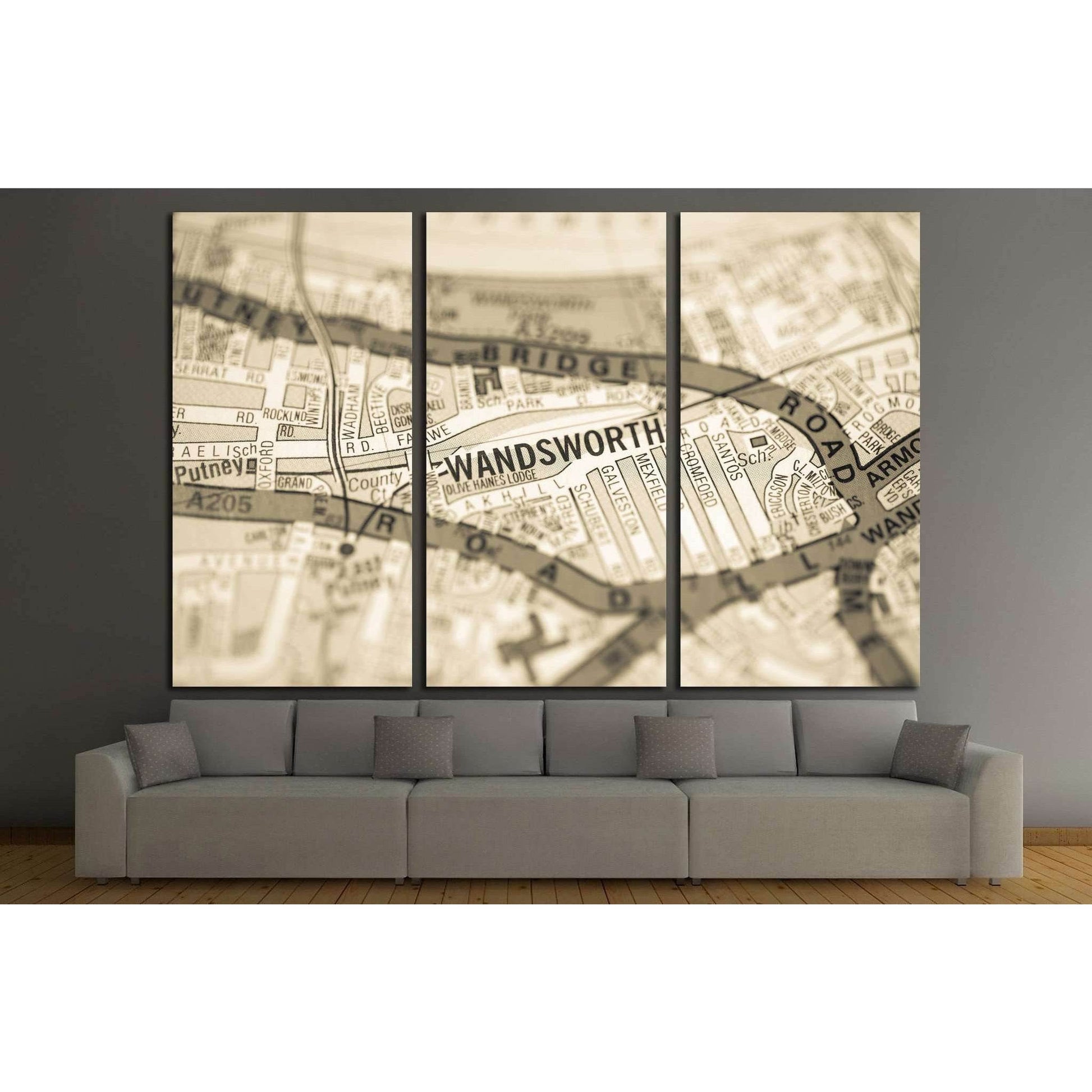 Wandsworth. London, UK map №1573 Ready to Hang Canvas Print - Zellart Canvas Prints ALL_Products, s-1573