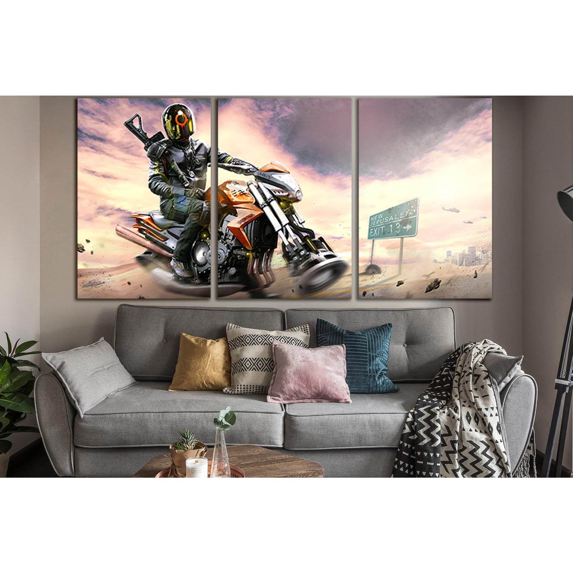 Warrior Flying Motorcycle №SL1296 Ready to Hang Canvas Print - Zellart Canvas Prints 0new, ALL_Products, Fantasy And Sci Fi Wall Art