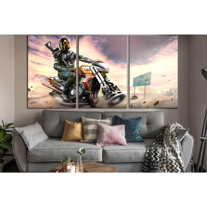 Warrior Flying Motorcycle №SL1296 Ready to Hang Canvas Print - Zellart Canvas Prints 0new, ALL_Products, Fantasy And Sci Fi Wall Art