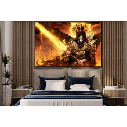 Warrior Girl With Fire Sword №SL1232 Ready to Hang Canvas Print - Zellart Canvas Prints 0new, ALL_Products, Fantasy And Sci Fi Wall Art
