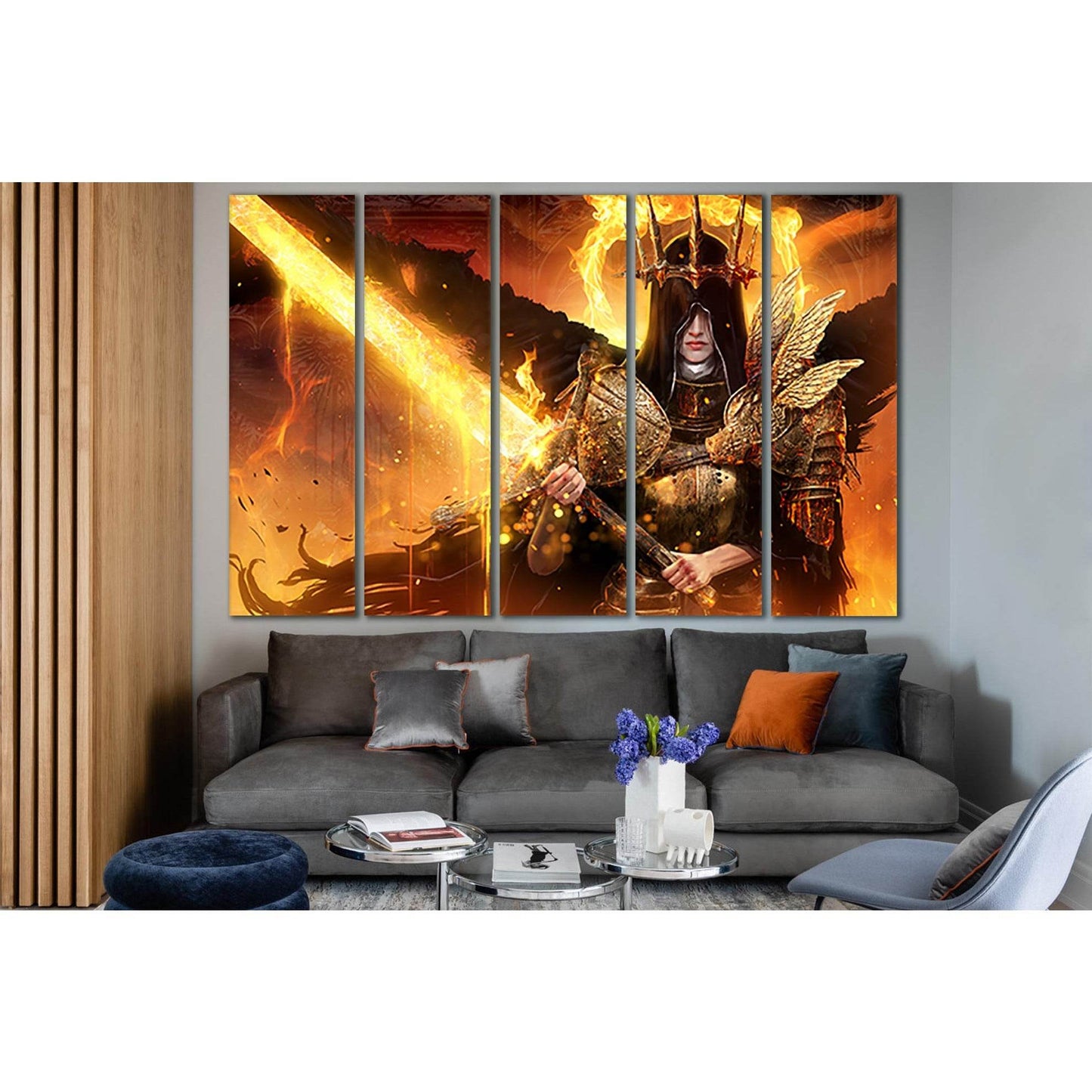 Warrior Girl With Fire Sword №SL1232 Ready to Hang Canvas Print - Zellart Canvas Prints 0new, ALL_Products, Fantasy And Sci Fi Wall Art