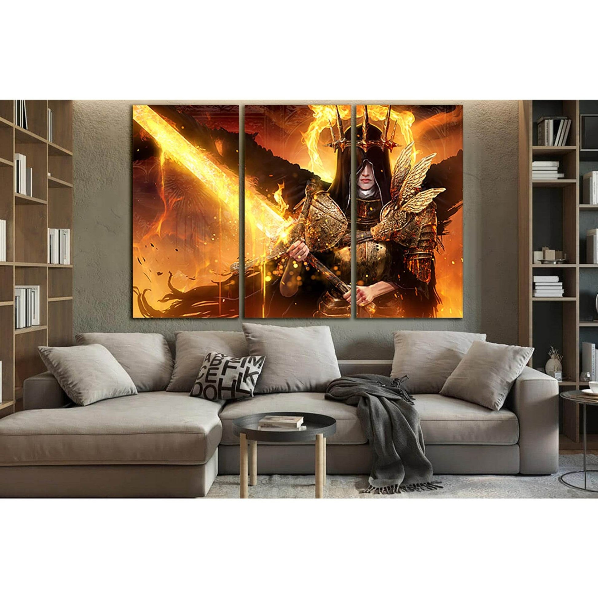 Warrior Girl With Fire Sword №SL1232 Ready to Hang Canvas Print - Zellart Canvas Prints 0new, ALL_Products, Fantasy And Sci Fi Wall Art