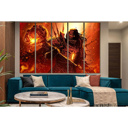 Warrior With War Hammer №SL1239 Ready to Hang Canvas Print - Zellart Canvas Prints 0new, ALL_Products, Fantasy And Sci Fi Wall Art