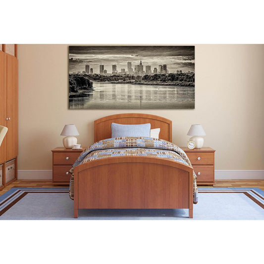 Warsaw Skyscrapers Black End White №SL869 Ready to Hang Canvas Print - Zellart Canvas Prints 0new, ALL_Products, Black & White Wall Art