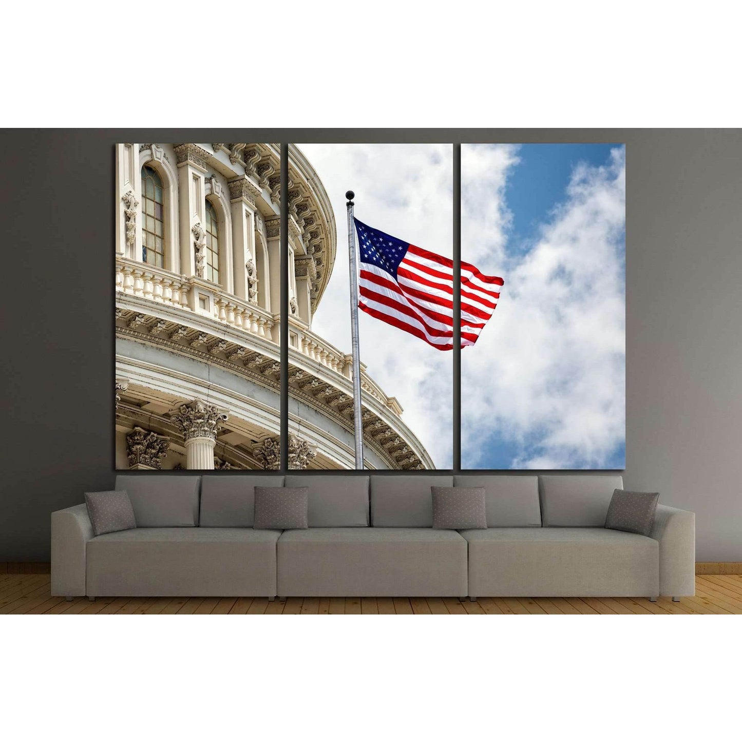 Washington DC Capitol with waving american flag №1289 Ready to Hang Canvas PrintCanvas art arrives ready to hang, with hanging accessories included and no additional framing required. Every canvas print is hand-crafted, made on-demand at our workshop and