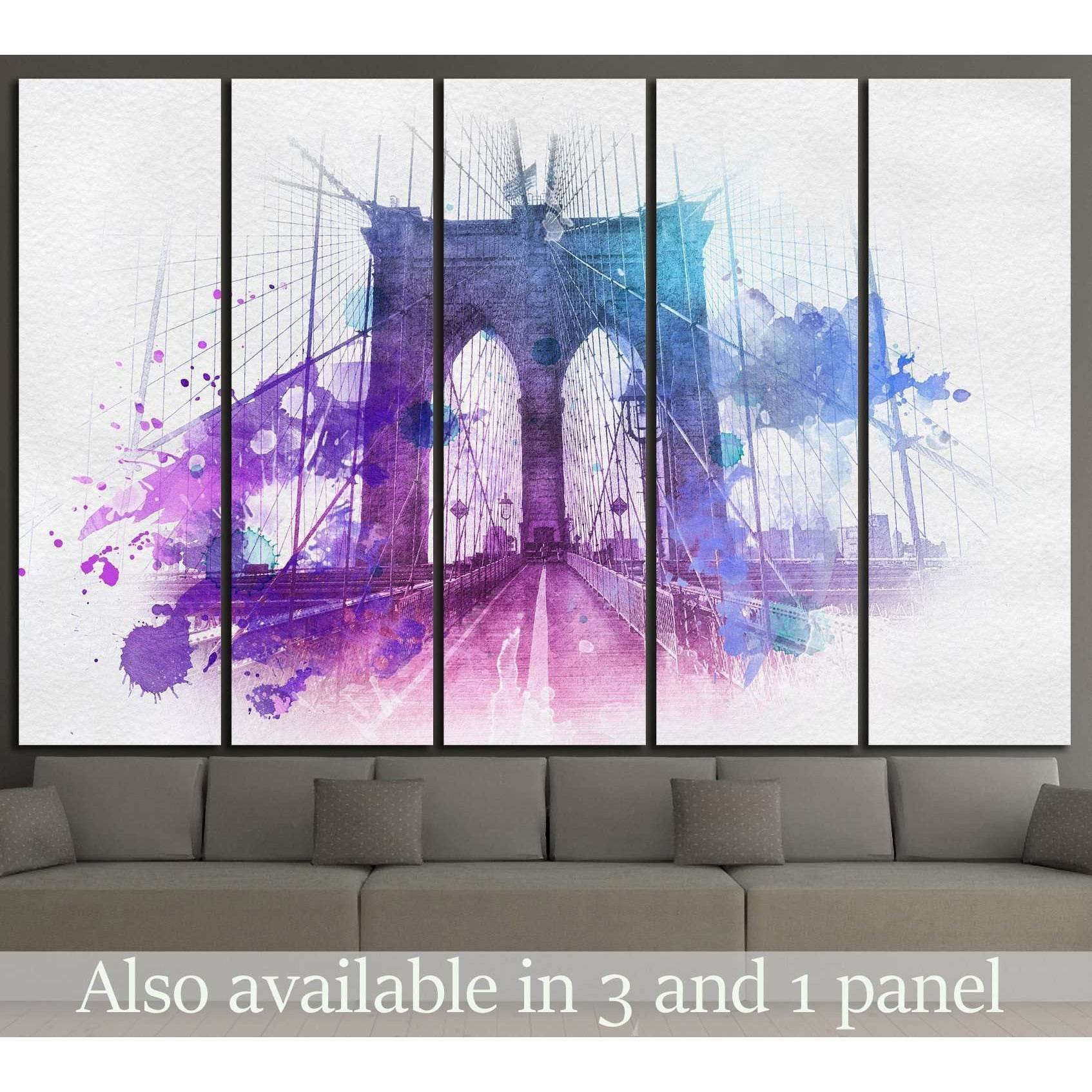Watercolor Brooklyn Bridge №805 Ready to Hang Canvas Print - Zellart Canvas Prints 0_NY_ART, ALL_Products, s-805