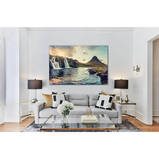 Waterfall And Kirkjufell Mountain №Sl12 Ready to Hang Canvas Print - Zellart Canvas Prints 0new, ALL_Products, Nature & Landscapes Canvas Print, Waterfall