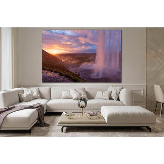 Waterfall During Sunset №SL266 Ready to Hang Canvas Print - Zellart Canvas Prints 0new, ALL_Products, SUNRISE & SUNSET WALL ART, Waterfall