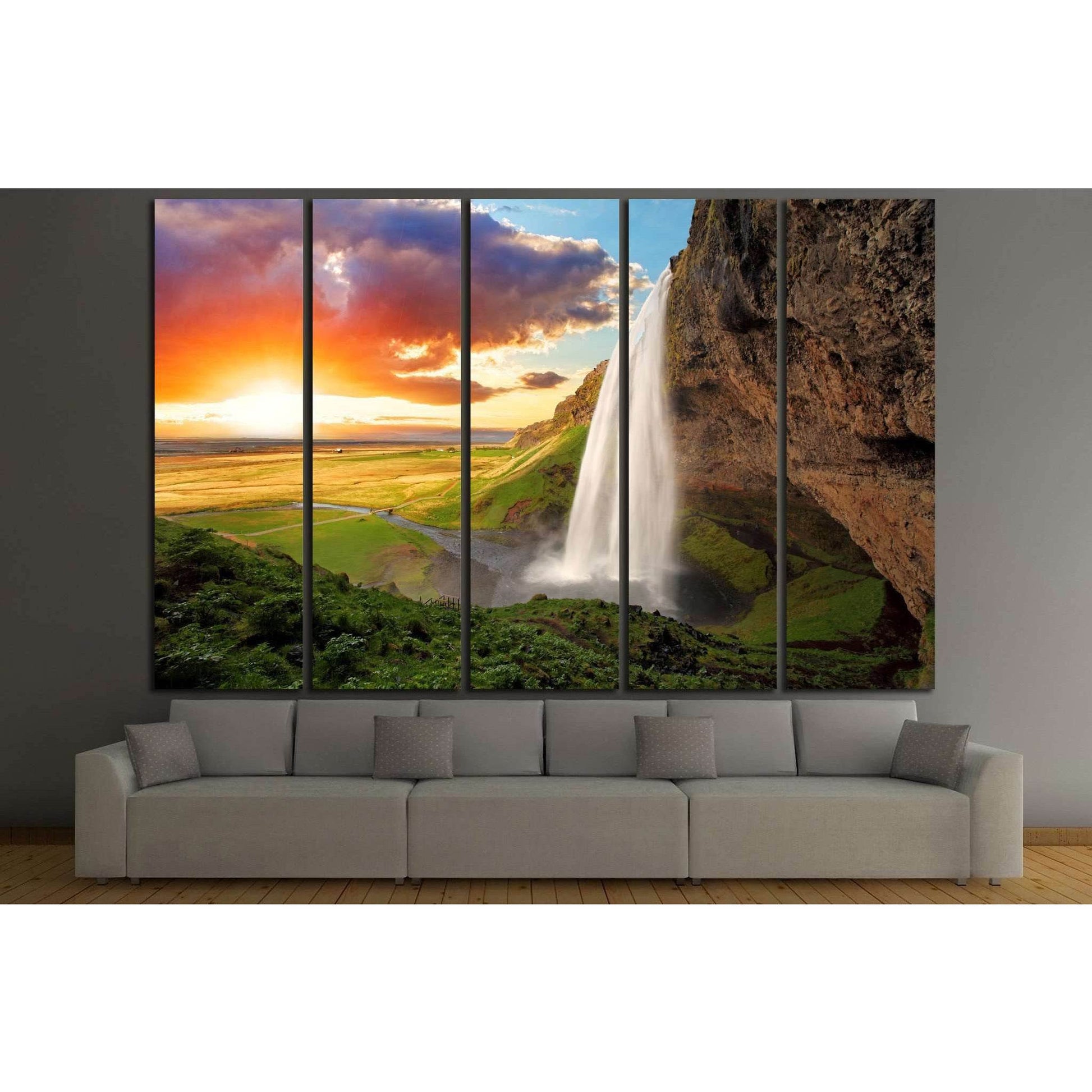 Waterfall, Iceland - Seljalandsfoss №646 Ready to Hang Canvas Print - Zellart Canvas Prints ALL_Products, s-646, Waterfall