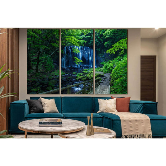 Waterfall In Deciduous Forest №SL1067 Ready to Hang Canvas Print - Zellart Canvas Prints 0new, ALL_Products, Trees Wall Art, Waterfall
