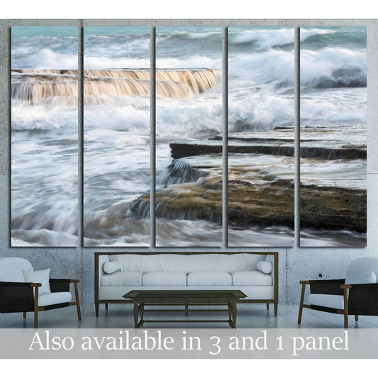 Waves crashing to sea rock plates №3157 Ready to Hang Canvas Print - Zellart Canvas Prints ALL_Products, s-3157