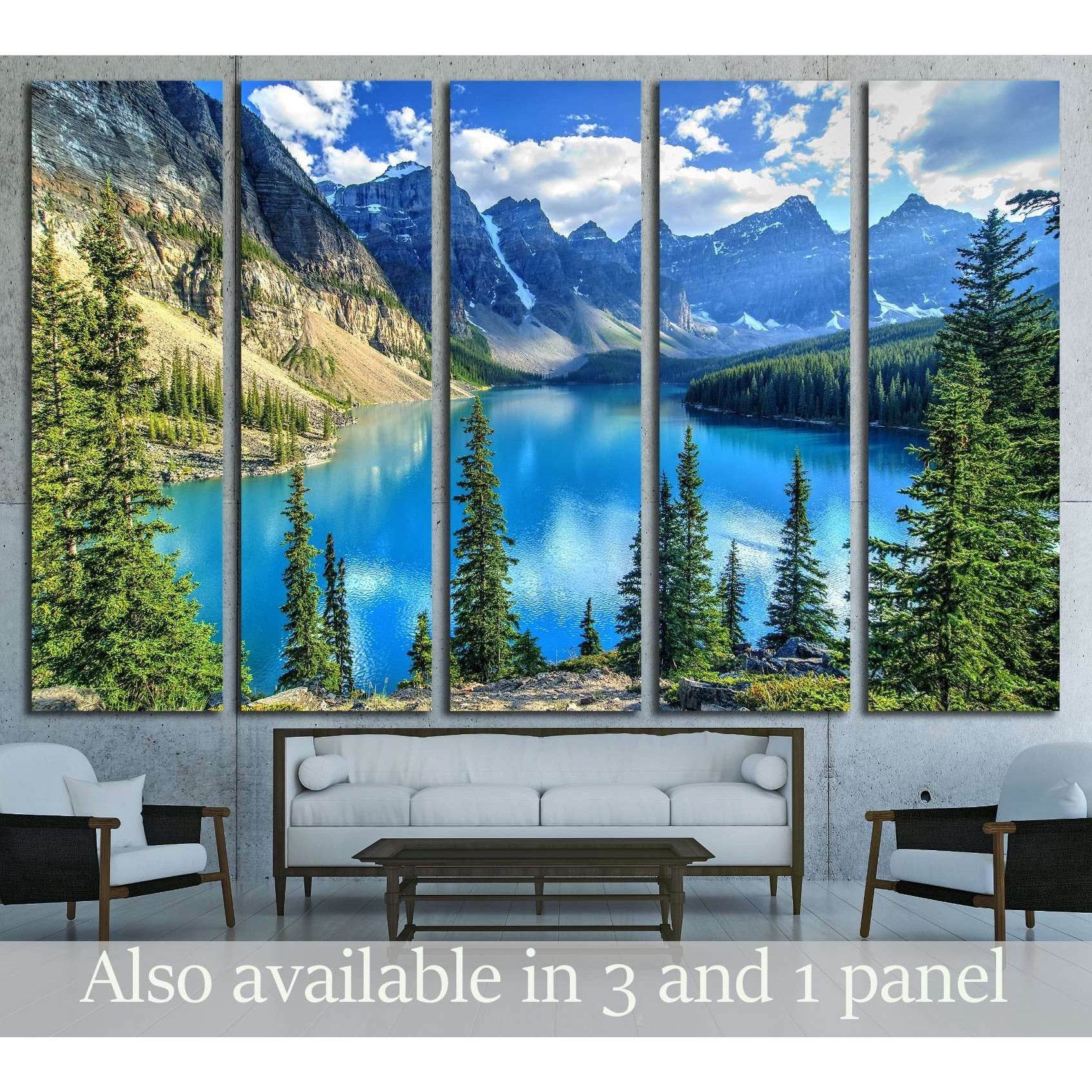 Wenkchemna Peaks Reflection on Moraine Lake, Banff, Rocly Mountain, Canada №3073 Ready to Hang Canvas Print - Zellart Canvas Prints ALL_Products, s-3073