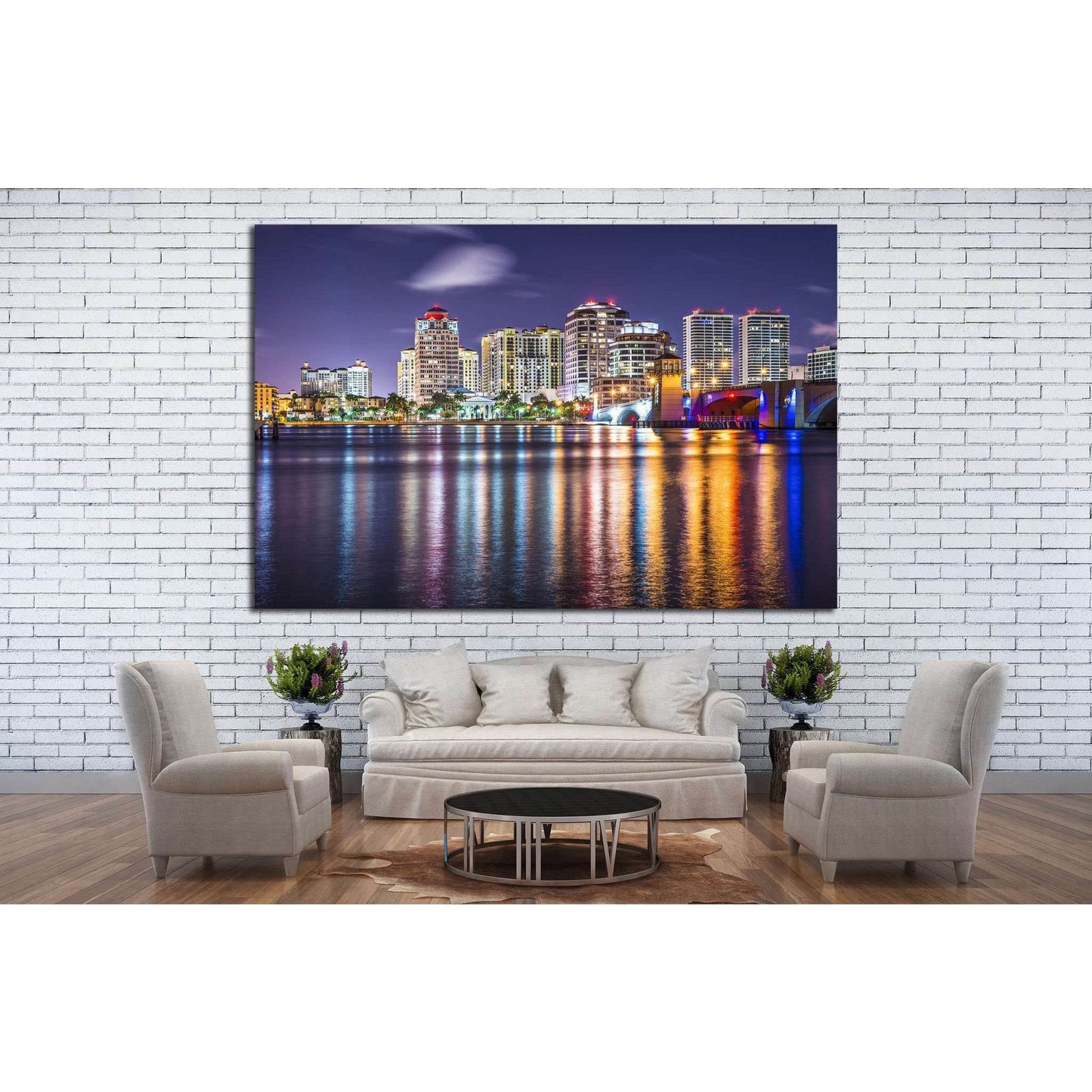 West Palm Beach, Florida nighttime skyline №1207 Ready to Hang Canvas Print - Zellart Canvas Prints ALL_Products, s-1207
