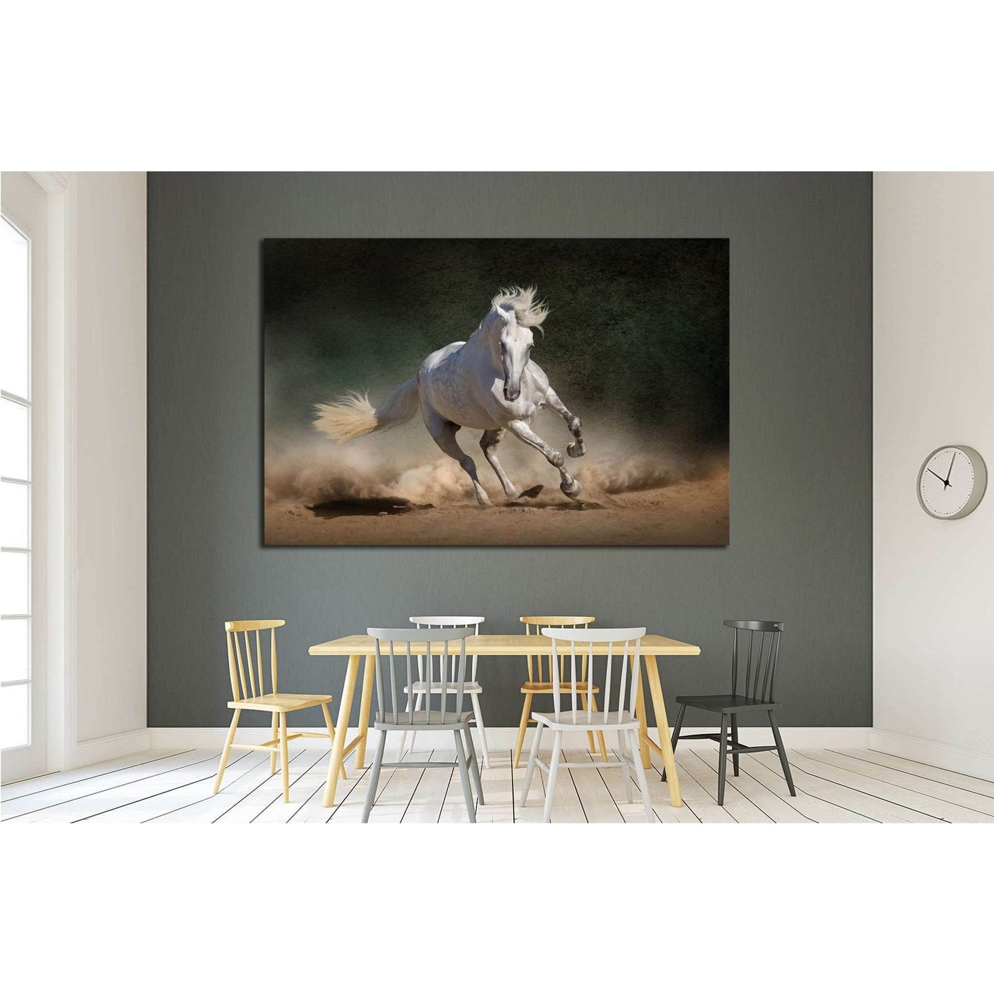 White andalusian horse in desert dust against dark background №1855 Ready to Hang Canvas PrintCanvas art arrives ready to hang, with hanging accessories included and no additional framing required. Every canvas print is hand-crafted, made on-demand at our