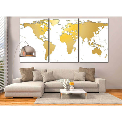 White / Gold World Map №862 Ready to Hang Canvas Print - Zellart Canvas Prints ALL_Products, autopostr_pinterest_65155, autopostr_pinterest_65157, autopostr_pinterest_65158, autopostr_pinterest_65160