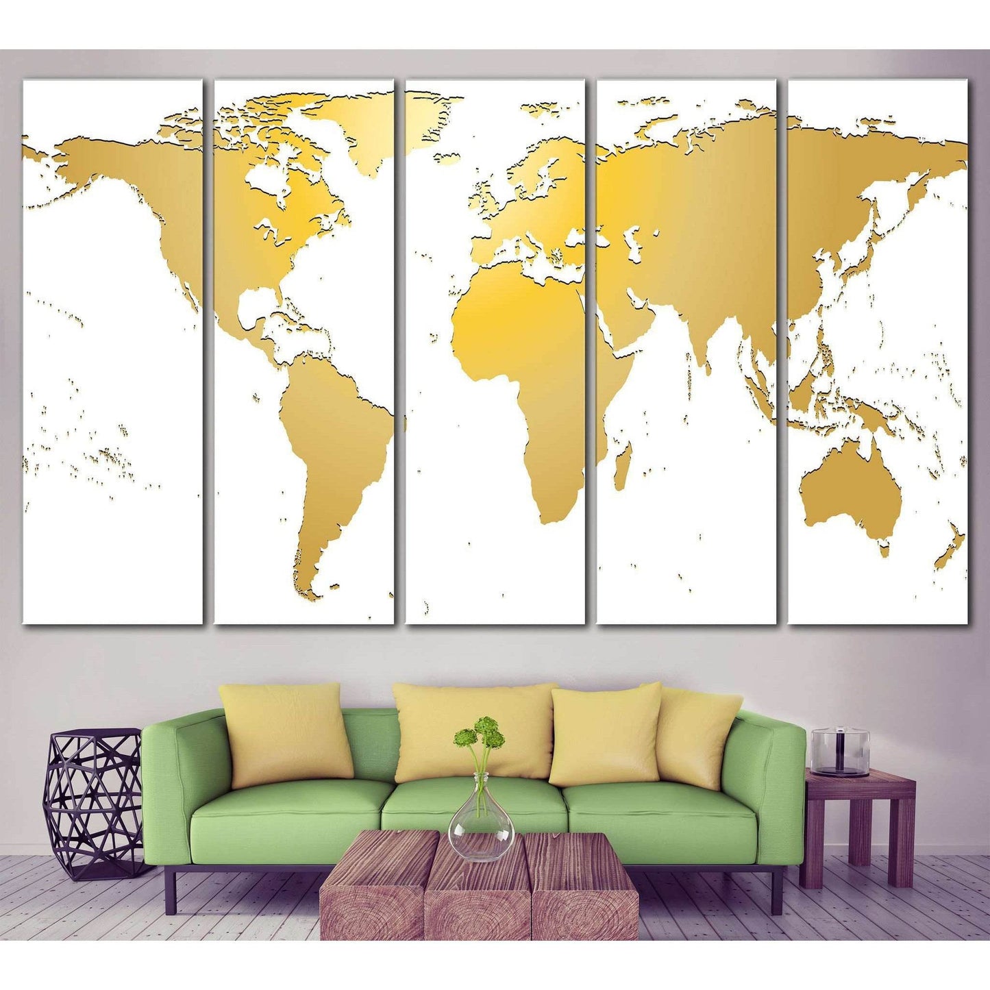 White / Gold World Map №862 Ready to Hang Canvas Print - Zellart Canvas Prints ALL_Products, autopostr_pinterest_65155, autopostr_pinterest_65157, autopostr_pinterest_65158, autopostr_pinterest_65160