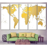 White / Gold World Map №862 Ready to Hang Canvas Print