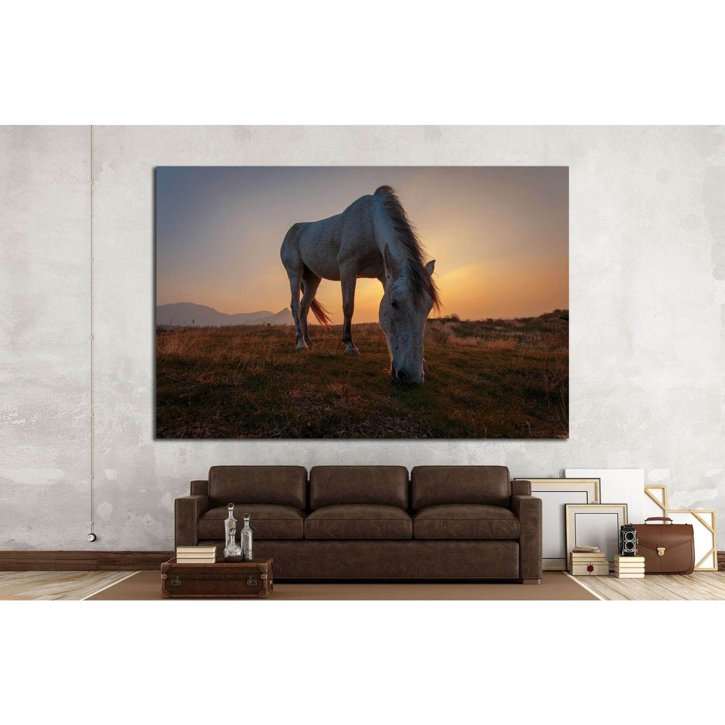 White horse on pasture №1116 Ready to Hang Canvas Print - Zellart Canvas Prints ALL_Products, Horses, s-1116