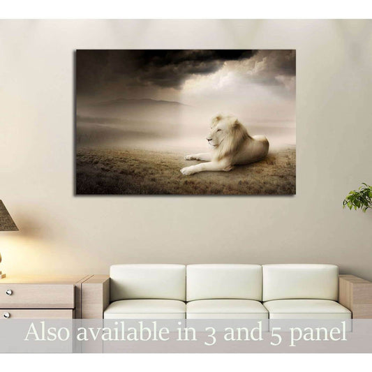 White lion at sunset №2789 Ready to Hang Canvas Print - Zellart Canvas Prints ALL_Products, Lion, s-2789