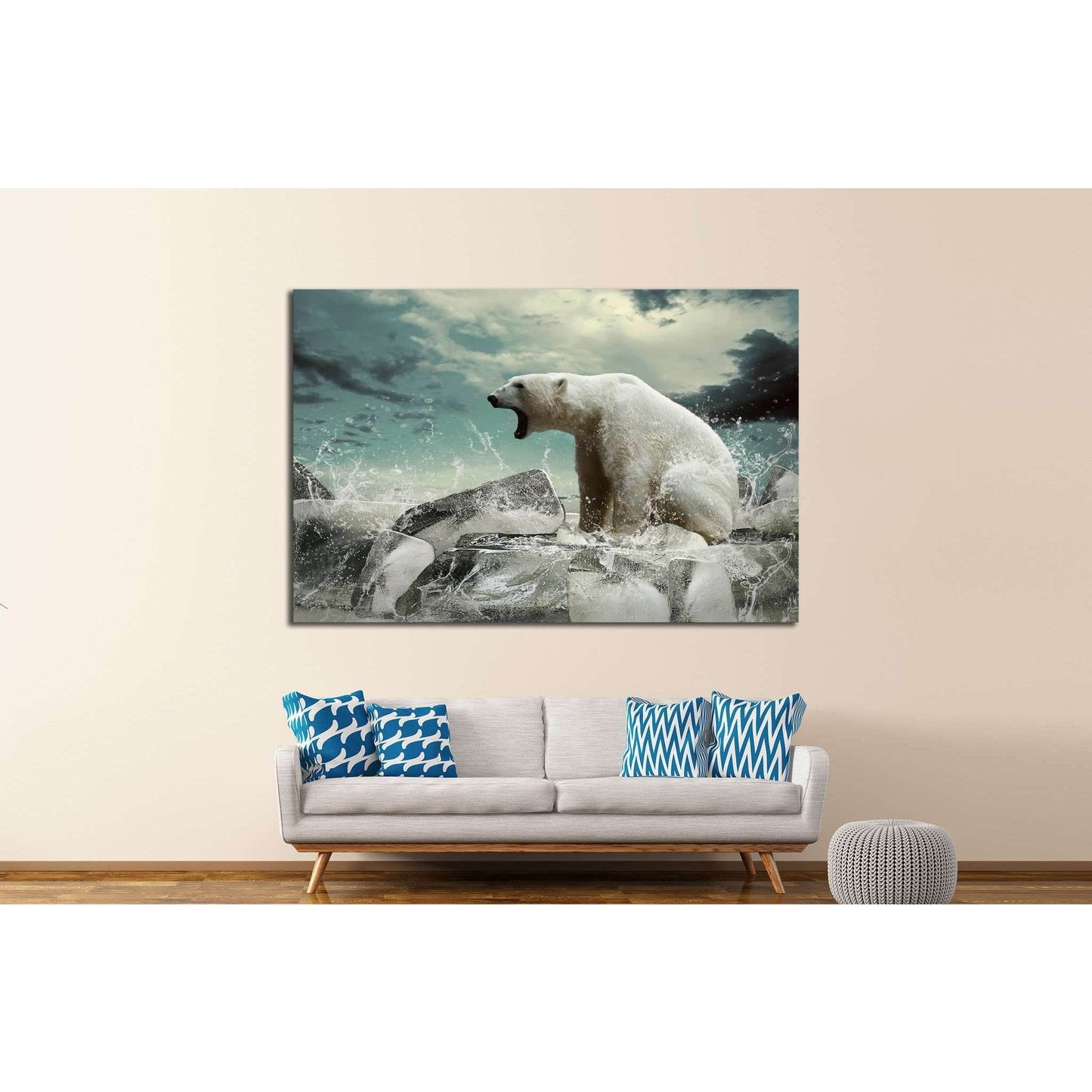 White Polar Bear Hunter on the Ice in water drops №1843 Ready to Hang Canvas Print - Zellart Canvas Prints ALL_Products, s-1843