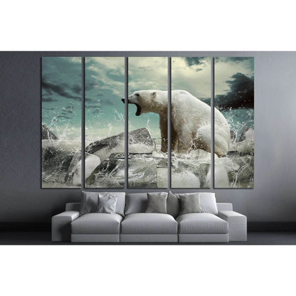White Polar Bear Hunter on the Ice in water drops №1843 Ready to Hang Canvas Print - Zellart Canvas Prints ALL_Products, s-1843