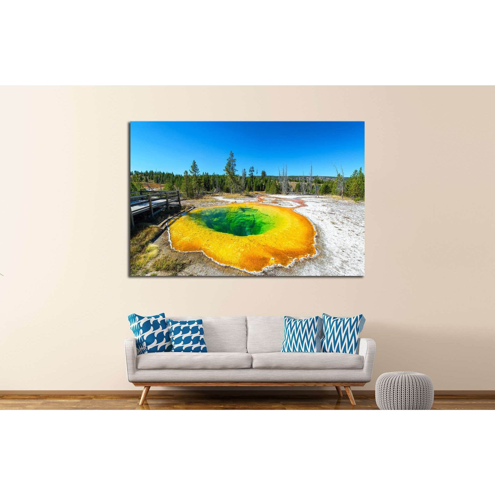 Wide angle view of the Morning Glory Pool in the Upper Geyser Basin in Yellowstone National Park №2005 Ready to Hang Canvas Print