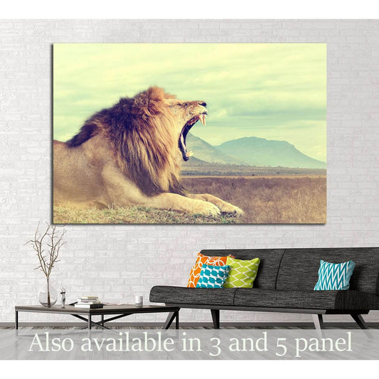 Wild african lion. Vintage effect. National park of Kenya, Africa №1860 Ready to Hang Canvas Print - Zellart Canvas Prints ALL_Products, Lion, s-1860