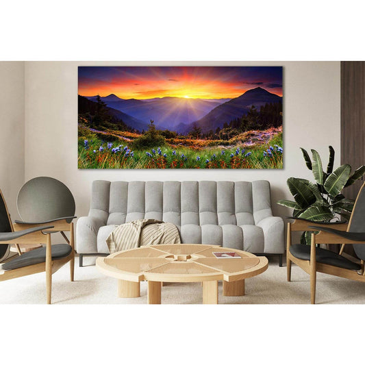 Wild Flowers Mountains Sunset №SL686 Ready to Hang Canvas Print - Zellart Canvas Prints 0new, ALL_Products, Floral & Botanical Wall Art