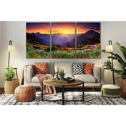 Wild Flowers Mountains Sunset №SL686 Ready to Hang Canvas Print - Zellart Canvas Prints 0new, ALL_Products, Floral & Botanical Wall Art