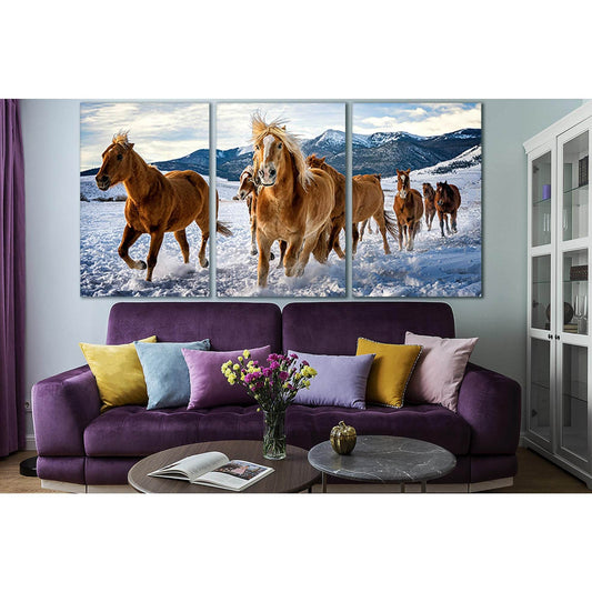 Wild Horses In Winter №SL1000 Ready to Hang Canvas Print - Zellart Canvas Prints 0new, ALL_Products, Animals & Wildlife, Horses