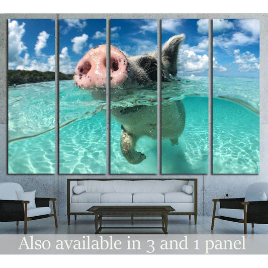 Wild, swimming pig on Big Majors Cay in The Bahamas №2382 Ready to Hang Canvas PrintCanvas art arrives ready to hang, with hanging accessories included and no additional framing required. Every canvas print is hand-crafted, made on-demand at our workshop