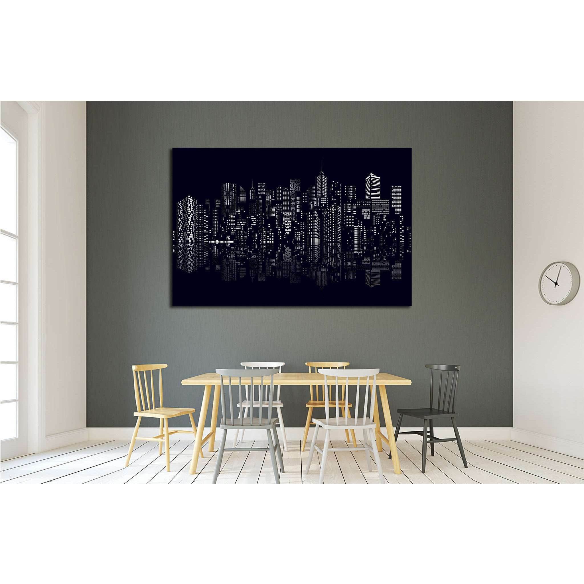 windows on abstract city skylines in black and white №1926 Ready to Hang Canvas Print