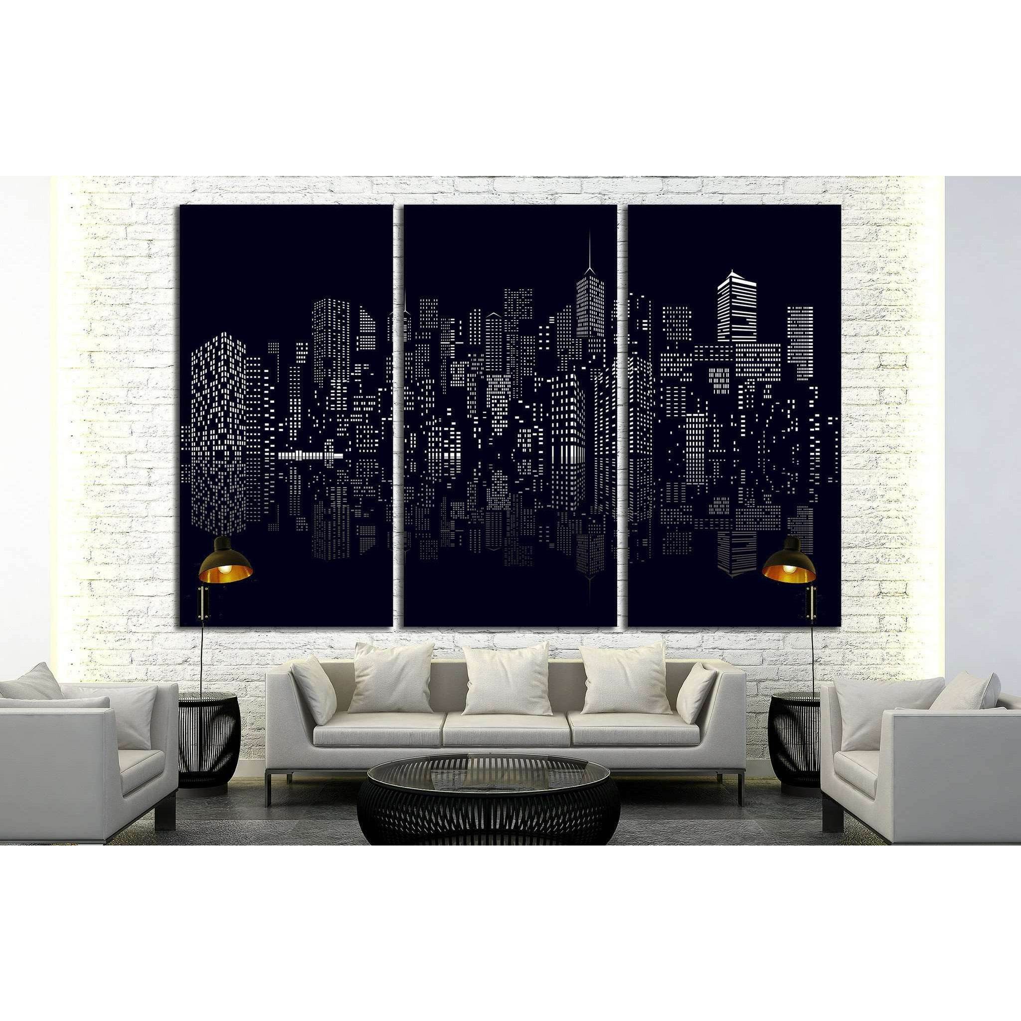 windows on abstract city skylines in black and white №1926 Ready to Hang Canvas Print