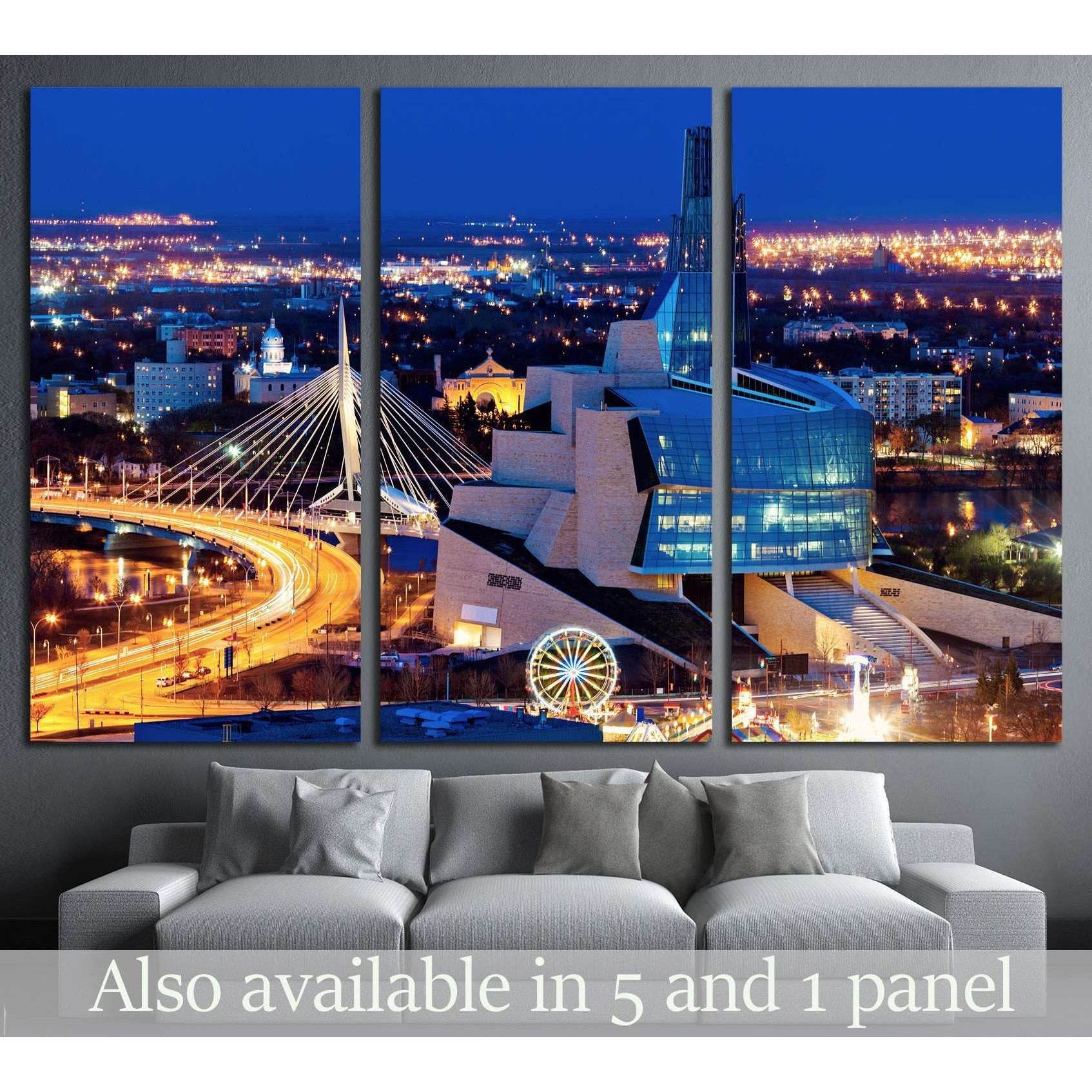Winnipeg panorama at sunset. Winnipeg, Manitoba, Canada №2176 Ready to Hang Canvas PrintCanvas art arrives ready to hang, with hanging accessories included and no additional framing required. Every canvas print is hand-crafted, made on-demand at our works