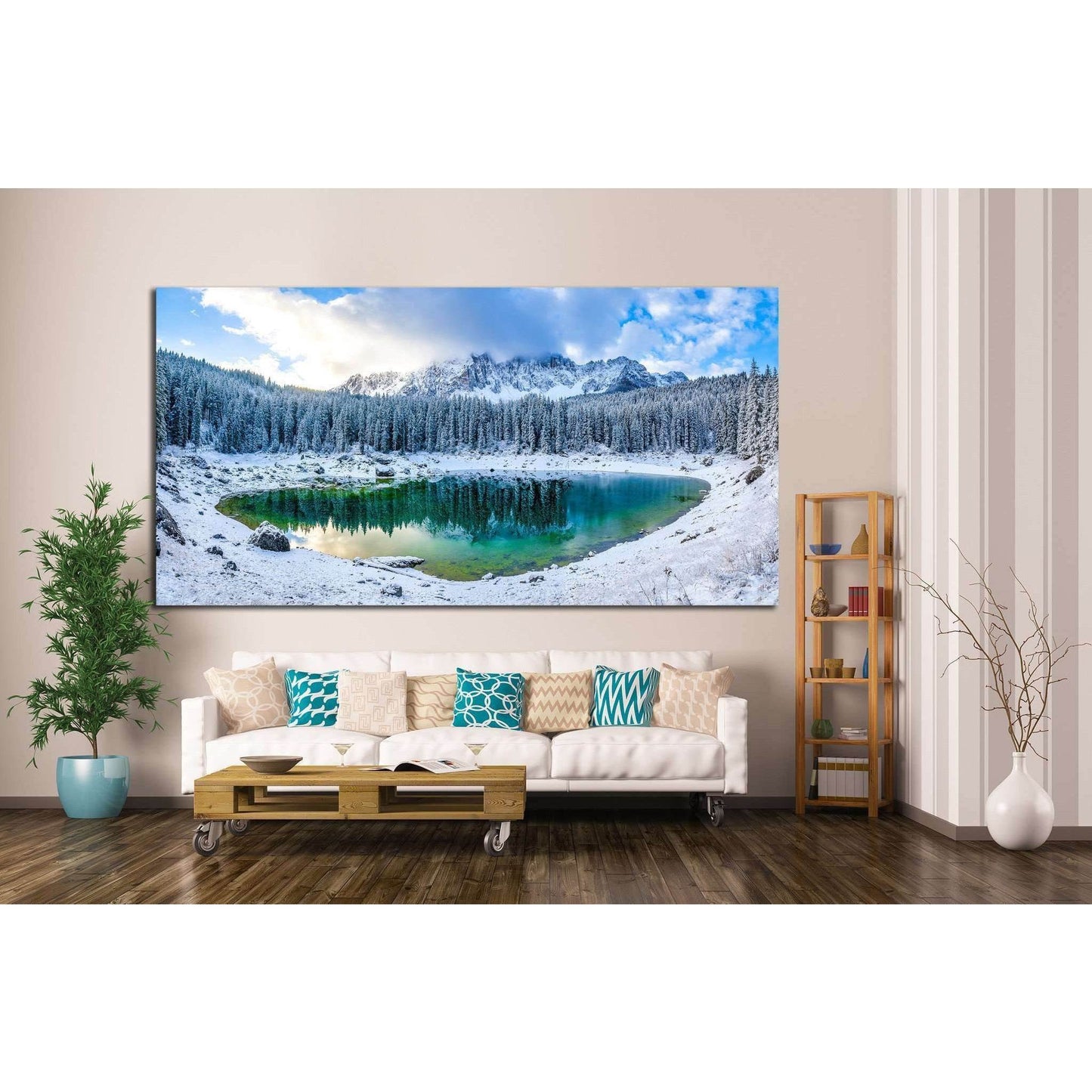 Winter mountain lake №718 Ready to Hang Canvas Print - Zellart Canvas Prints ALL_Products, s-718