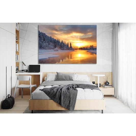 Winter River At Sunset №SL294 Ready to Hang Canvas Print - Zellart Canvas Prints 0new, ALL_Products, SUNRISE & SUNSET WALL ART