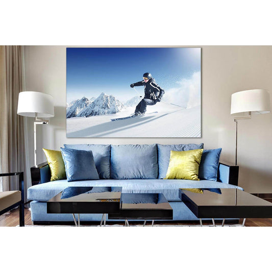 Winter Skiing Beautiful Moment №SL922 Ready to Hang Canvas Print - Zellart Canvas Prints 0new, ALL_Products, Sports & Motivation