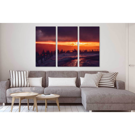 Winter sunset in the forest №D2032 Ready to Hang Canvas Print - Zellart Canvas Prints 0new, ALL_Products, Sunrise & sunset wall art