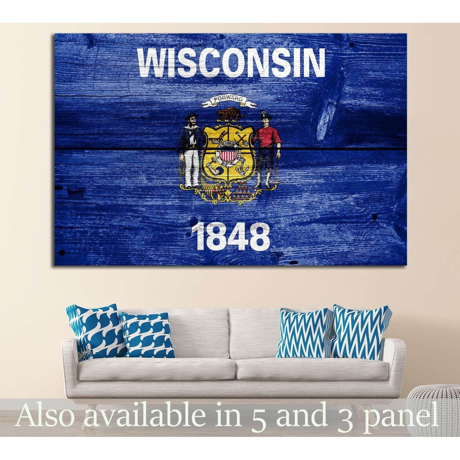 Wisconsin State Flag №697 Ready to Hang Canvas Print - Zellart Canvas Prints ALL_Products, s-697