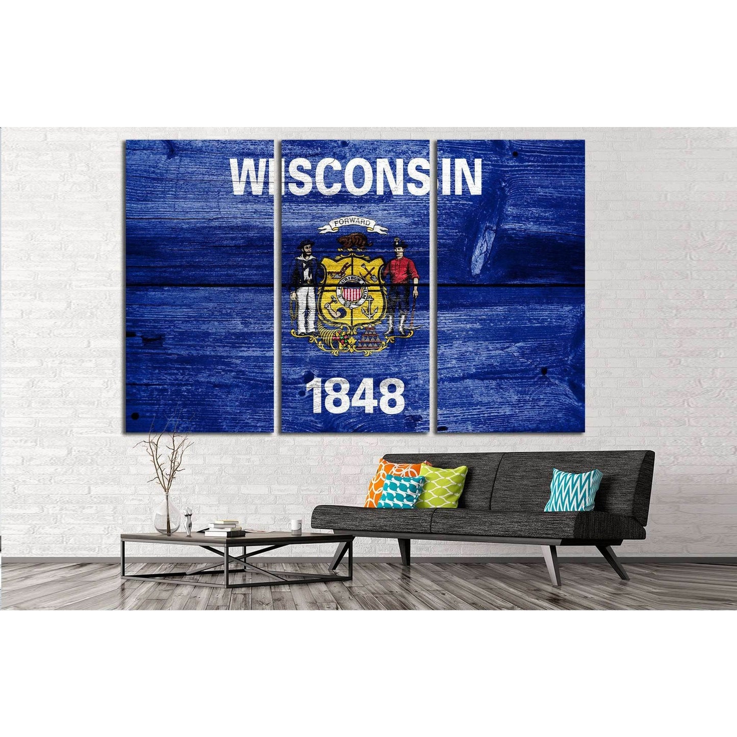 Wisconsin State Flag №697 Ready to Hang Canvas Print - Zellart Canvas Prints ALL_Products, s-697