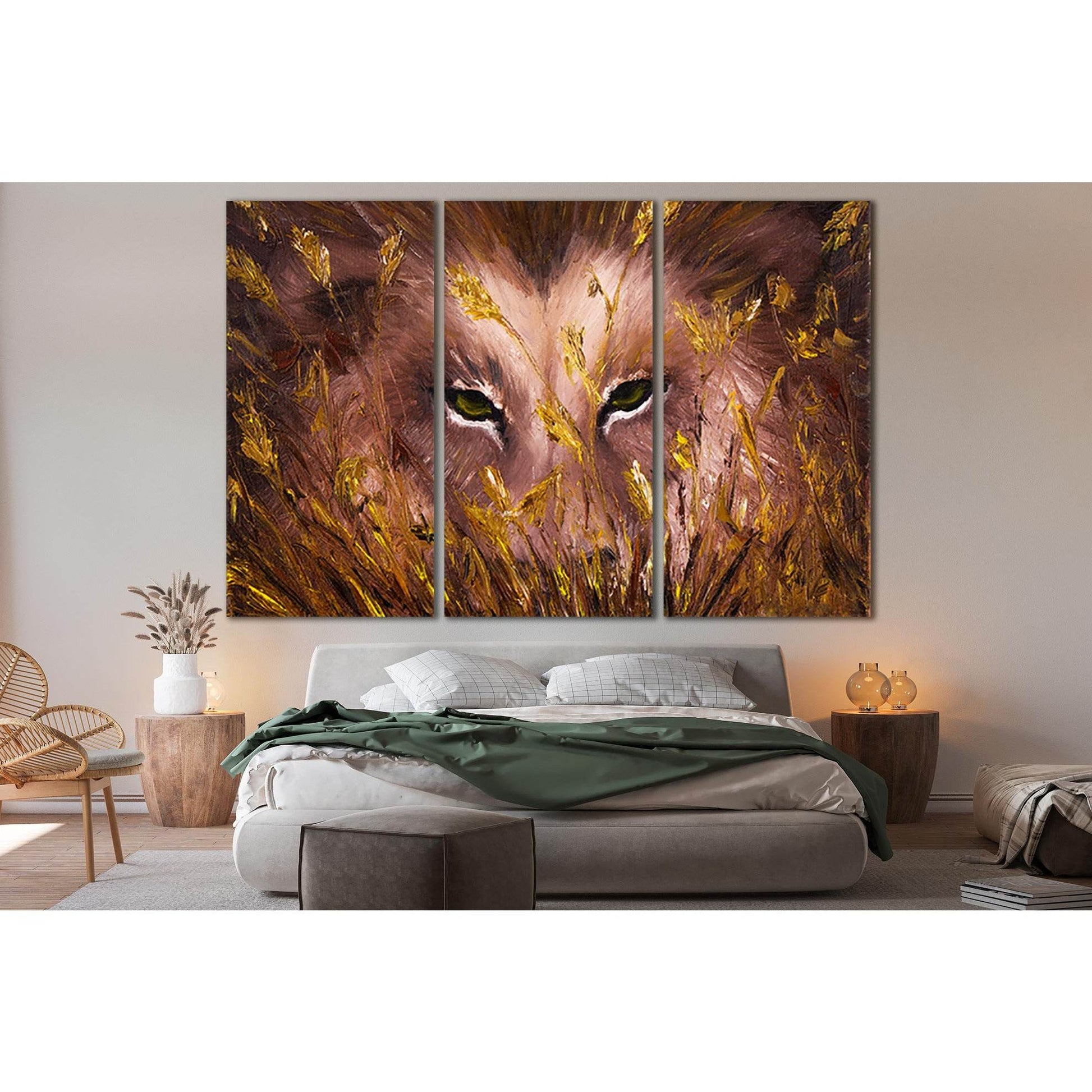 Wolves Eyes Behind Grass On Canvas №SL594 Ready to Hang Canvas Print - Zellart Canvas Prints 0new, ALL_Products, Oil Painting Wall Art