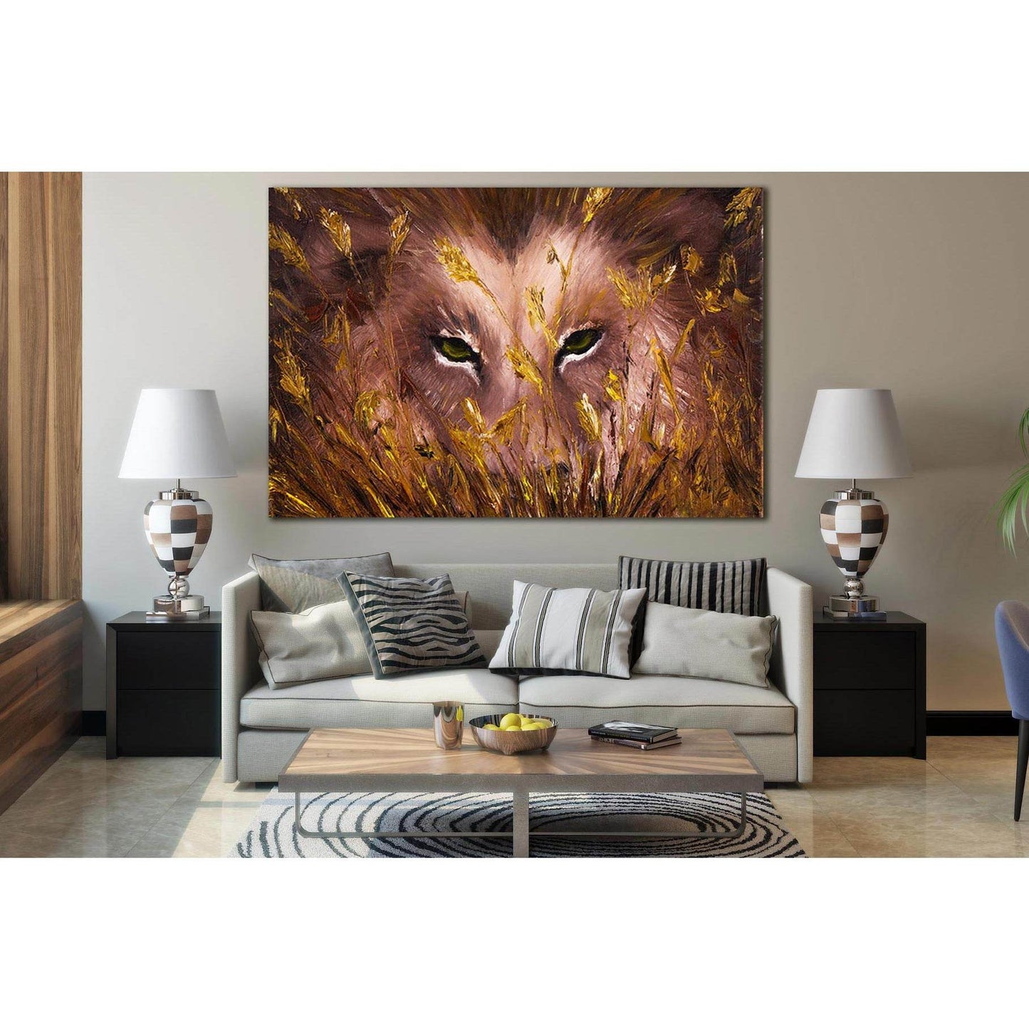 Wolves Eyes Behind Grass On Canvas №SL594 Ready to Hang Canvas Print - Zellart Canvas Prints 0new, ALL_Products, Oil Painting Wall Art