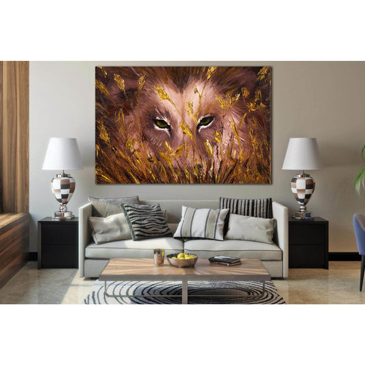 Wolves Eyes Behind Grass On Canvas №SL594 Ready to Hang Canvas Print - Zellart Canvas Prints 0new, ALL_Products, Oil Painting Wall Art